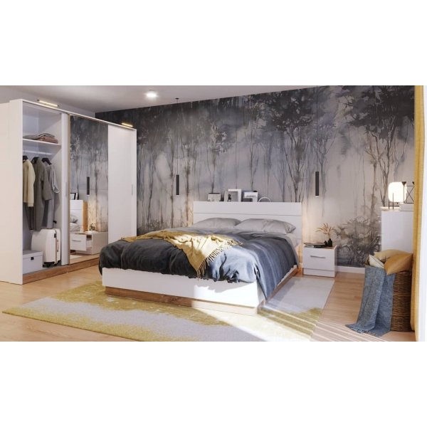 Bed 180 x 200 cm - Wit/Stirling Oak Bed 180 x 200 cm - Wit/Stirling Oak