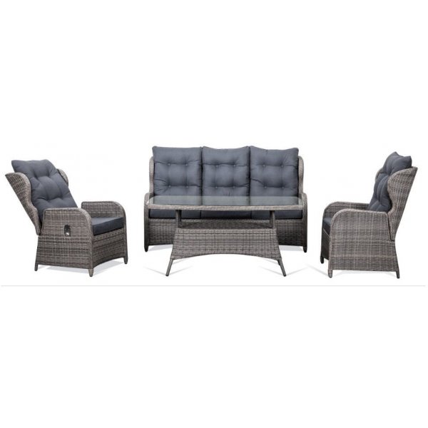 Orleans utemöbelgrupp hög rygg med recliner (3+1+1) - Grå konstrotting Orleans utemöbelgrupp hög rygg med recliner (3+1+1) - Grå konstrotting