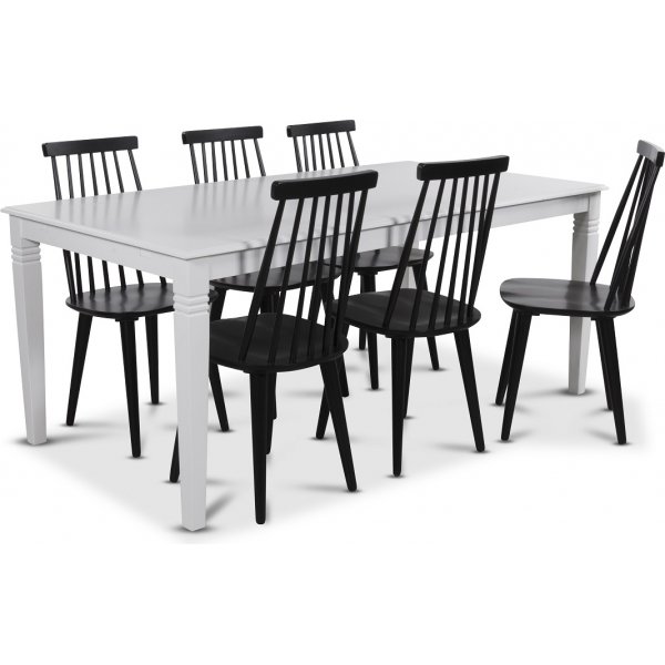 Mellby matgrupp 180 cm bord med 6 st svarta Dalsland Pinnstolar + 4.00 x Mbeltassar