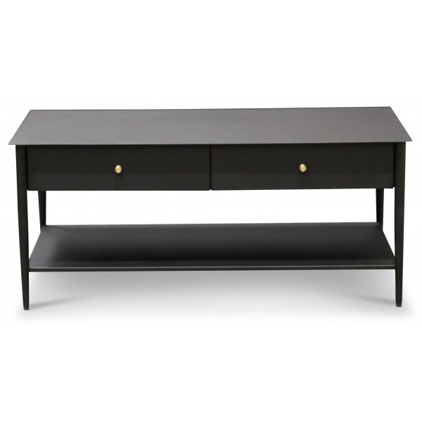Flash soffbord med lådor - Svart metall med mässingsknoppar Flash soffbord med lådor - Svart metall med mässingsknoppar