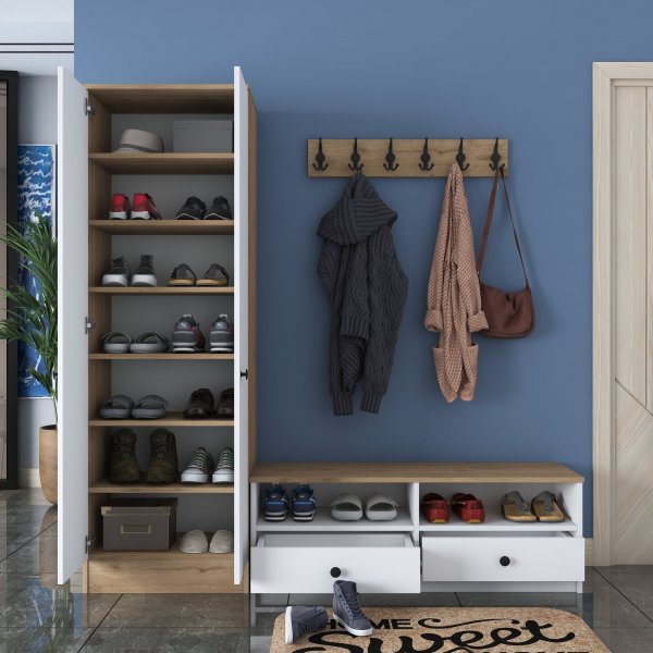 Mendy hallinredning - Vit/valnöt Mendy hallinredning - Vit/valnöt