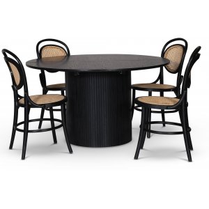 Groupe de repas Nova, table  manger extensible 130-170 cm avec 4 chaises Alicia noires en bois courb - Chne teint noir