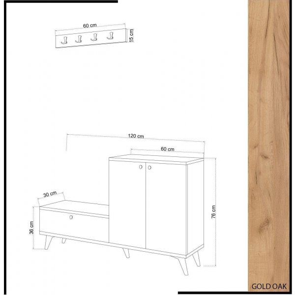 Meuble d\\\'entrée Evelyn - Chêne/blanc Meuble d\\\'entrée Evelyn - Chêne/blanc