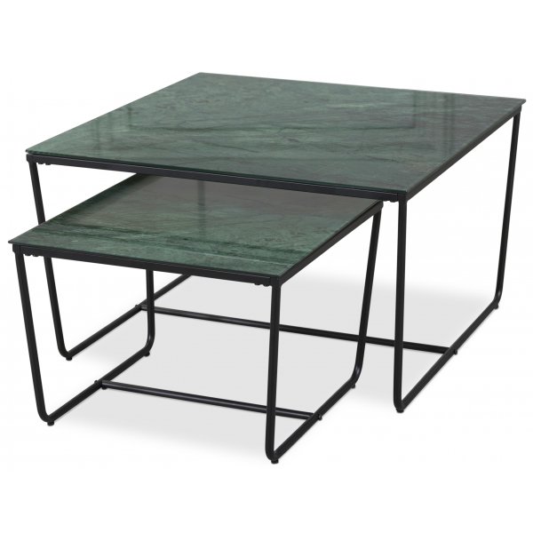 Stella Satsbord 75 x 75 cm - Grnt marmorerat glas / Svart underrede