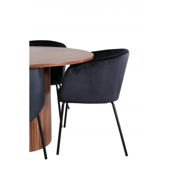 Bianca Matgrupp runt valn�t matbord med 4 st Berit svart stolar