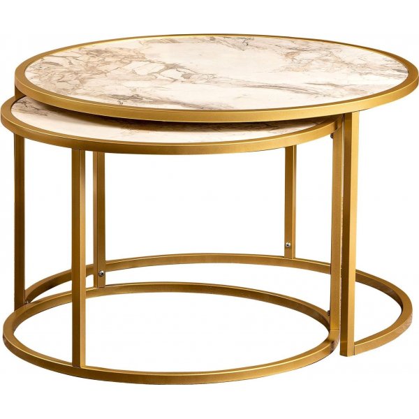 Table Tambour 66x43 | 80x50 cm - Or/marbre blanc Table Tambour 66x43 | 80x50 cm - Or/marbre blanc