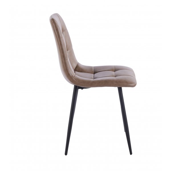 Matgrupp Sand� matbord �120cm i vit terazzo med 4st Delta matstol i brun vintage