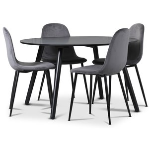 Groupe  manger Rosvik, table  manger avec 4 chaises en velours Carisma - Gris/Noir