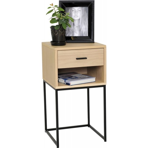 Chevet avec étagère Domino - Placage chêne pigmenté blanc Chevet avec étagère Domino - Placage chêne pigmenté blanc