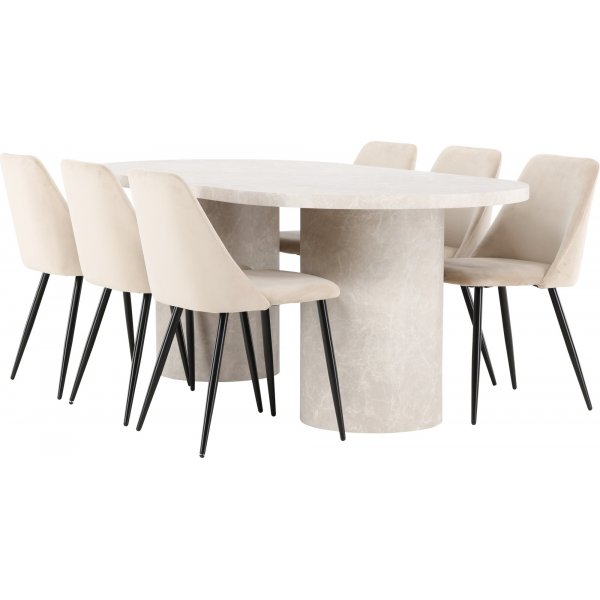 Matbord Narvik med 6 st Night stolar - Beige/svart + 6.00 x Stolsdyna