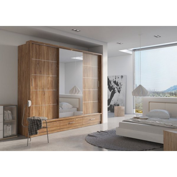 Armoire Mervyn L250 cm - Chne Stirling / Miroir