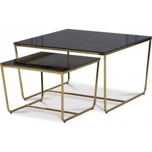 Stella Satsbord 75 x 75 cm - Svart marmorerat glas / Mässingsfärgat underrede Stella Satsbord 75 x 75 cm - Svart marmorerat glas / Mässingsfärgat underrede