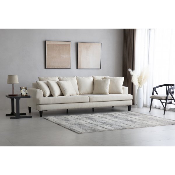 Soffa beige 4-sits med lsa kuddar - Remy