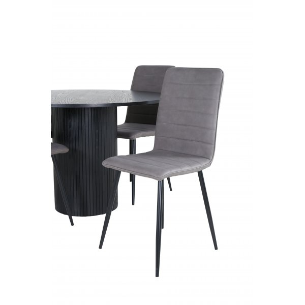 Bianca Matgrupp runt svart matbord med 4 st Windu Lyx grå stolar Bianca Matgrupp runt svart matbord med 4 st Windu Lyx grå stolar