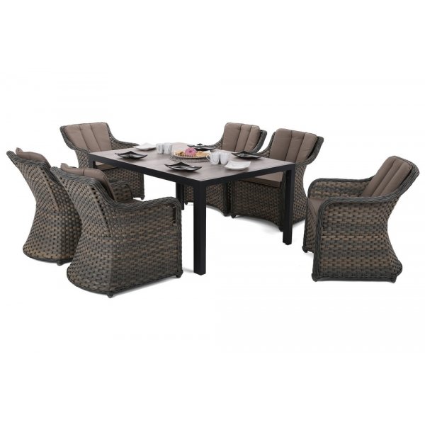 Matgrupp Capri 145 cm - svart/taupe, inkl. 6 ftljer Dallas