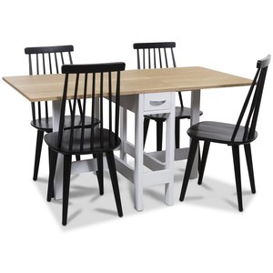 Table  manger Signum Slag blanc/chne avec 4 chaises en rotin Dalsland noir