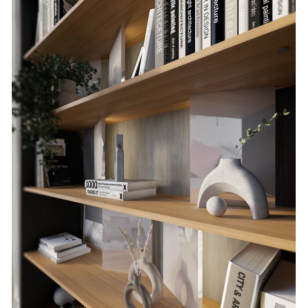 Bibliothque rtroclaire Dika - Graphite/chne/gris brillant