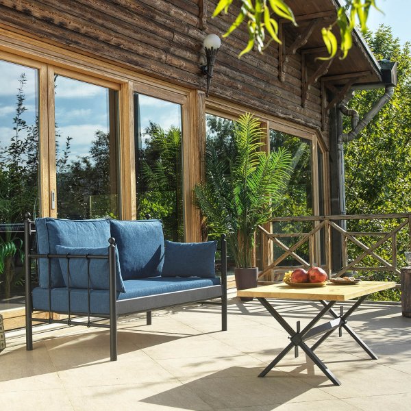 Canap d'extrieur 2 places Lalas - Noir/bleu + Nettoyage textile pour meubles