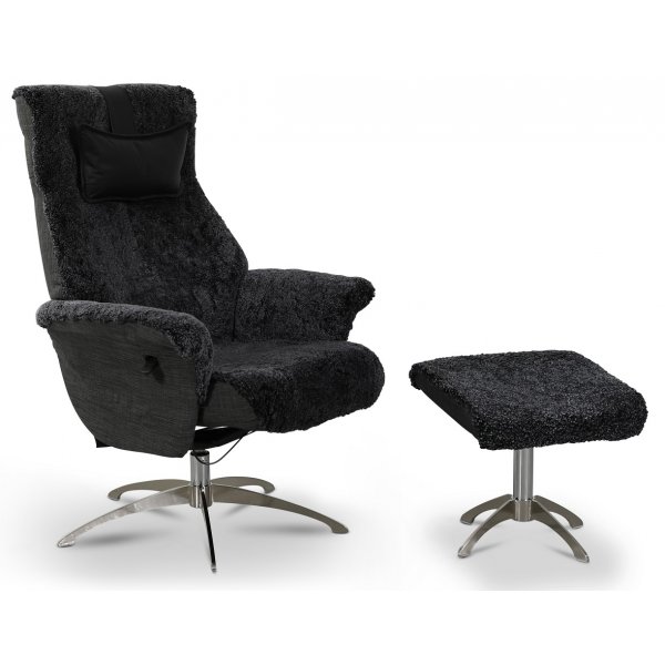 Ullrik fårskinnsfåtölj i mörkgrått fårskinn Ullrik fårskinnsfåtölj i mörkgrått fårskinn