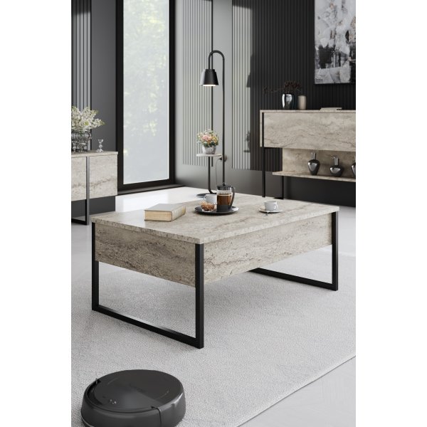 Table basse Lux 90 x 60 cm - Travertin/noir