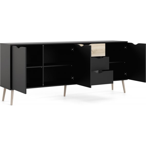 Oslo sk�nk med 3 sk�p och 3 l�dor - Svart/ek