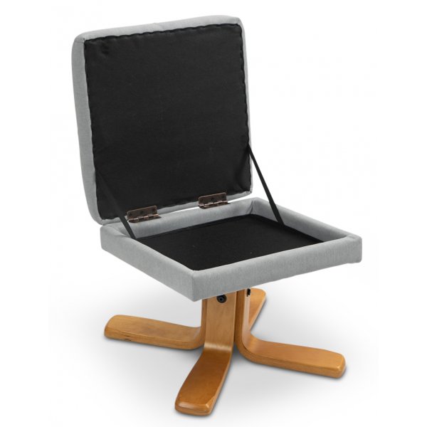 Fauteuil réglable Duva avec repose-pieds et rangement - Tissu gris et pieds en bois Fauteuil réglable Duva avec repose-pieds et rangement - Tissu gris et pieds en bois