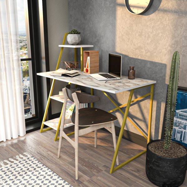 Admira bureau 120 x 60 cm - Wit/goud