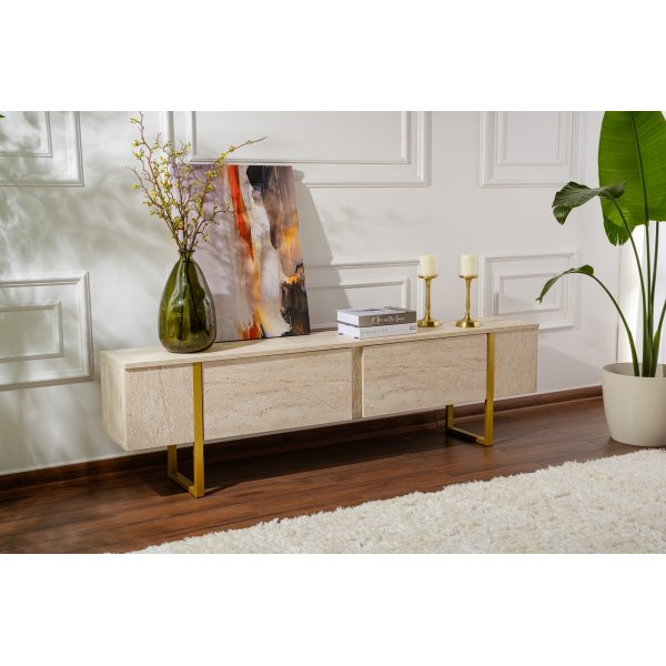 Serenity TV-bnk - Travertin/guld