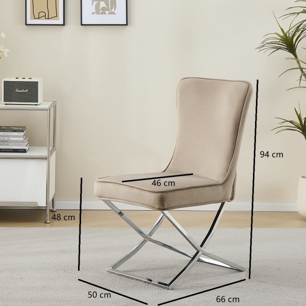 Stol med kromade ben - beige sammet - Luxury Stol med kromade ben - beige sammet - Luxury