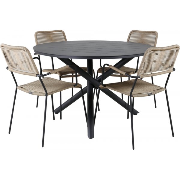 Alma utematgrupp med 4 st Lindos stolar - Beige/Svart Alma utematgrupp med 4 st Lindos stolar - Beige/Svart