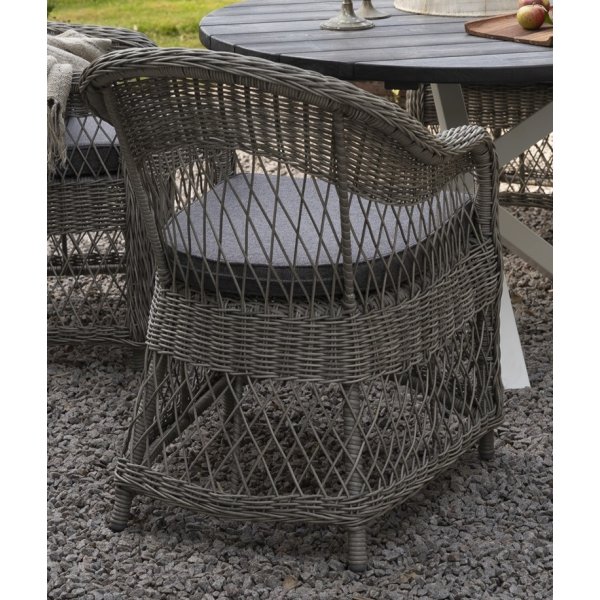 Utegrupp Marbella: Scottsdale runt svart matbord Ø112 cm inklusive 4 st Marbella karmstolar i grå konstrotting Utegrupp Marbella: Scottsdale runt svart matbord Ø112 cm inklusive 4 st Marbella karmstolar i grå konstrotting