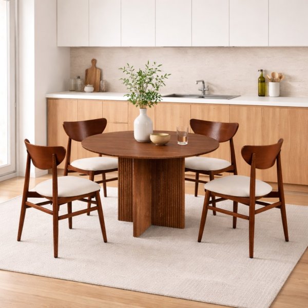 Matgrupp Crossby bord �120cm i valn�t med 4st Ludvig matstol i valn�t