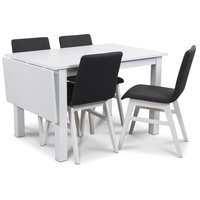 Sander matgrupp, Bord med klaff och 4 st Molly matstolar i mörkgrå klädsel Sander matgrupp, Bord med klaff och 4 st Molly matstolar i mörkgrå klädsel
