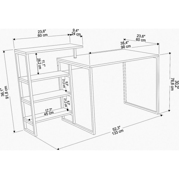 Bureau Rino 133 x 60 cm - Noir Bureau Rino 133 x 60 cm - Noir