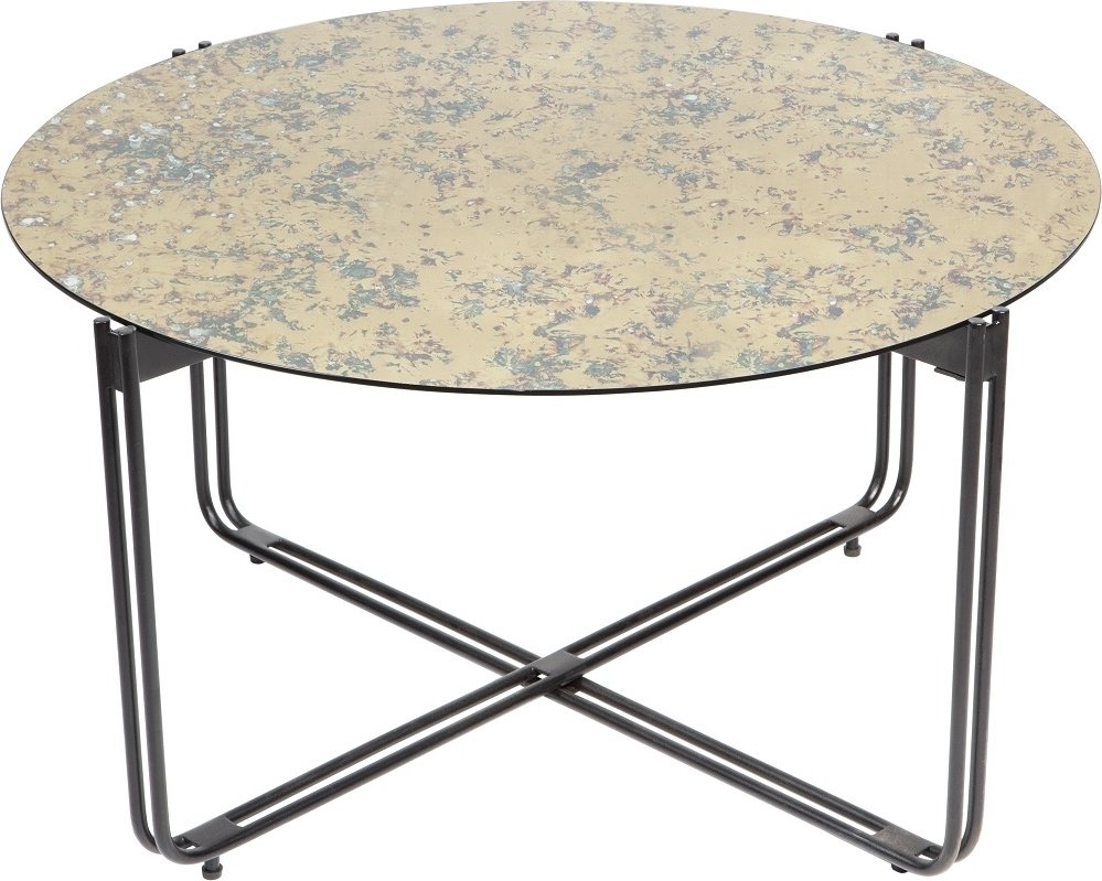 Lori soffbord 85 cm diameter - Antikfärgad spegelglas mässing + Möbeltassar - Glasbord, Soffbord, Bord