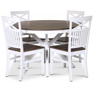 groupe alimentaire Skagen; table  manger ronde 120 cm - Chne blanc / huil marron avec 4 chaises Skagen (Croix dans le dos) a