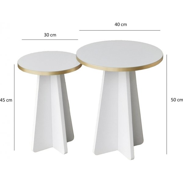 Paddestoel bijzettafelset 30/40 cm - Goud/wit