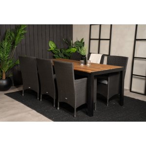 Ensemble repas extrieur Bois avec 6 chaises Malin - Noir/Gris/Naturel