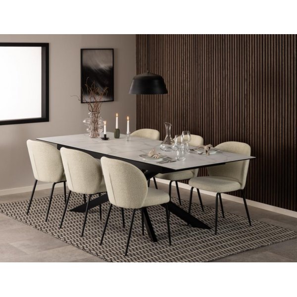 Patricia matstol - Beige bouclé/matt svart Patricia matstol - Beige bouclé/matt svart