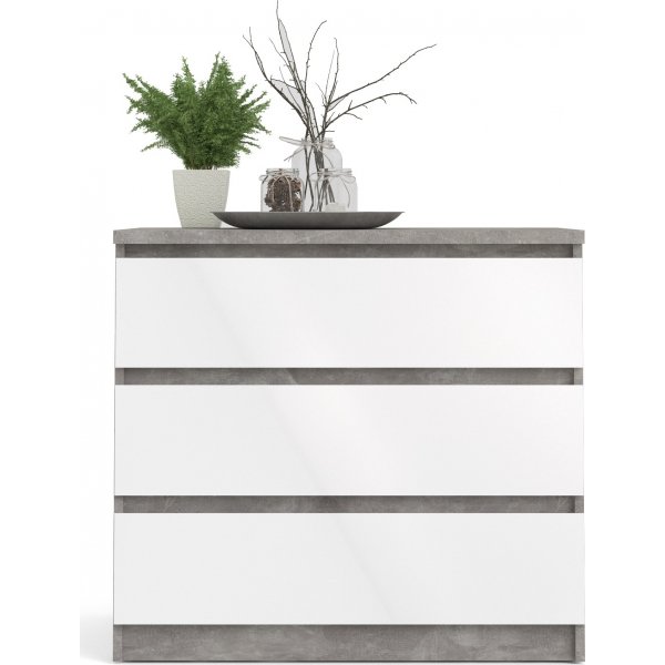 Naia ladekast met 3 lades - Beton/wit Naia ladekast met 3 lades - Beton/wit