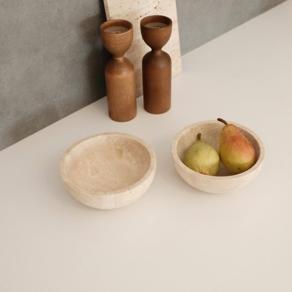 Skålar i beige Travertinmarmor - 2 delar Skålar i beige Travertinmarmor - 2 delar