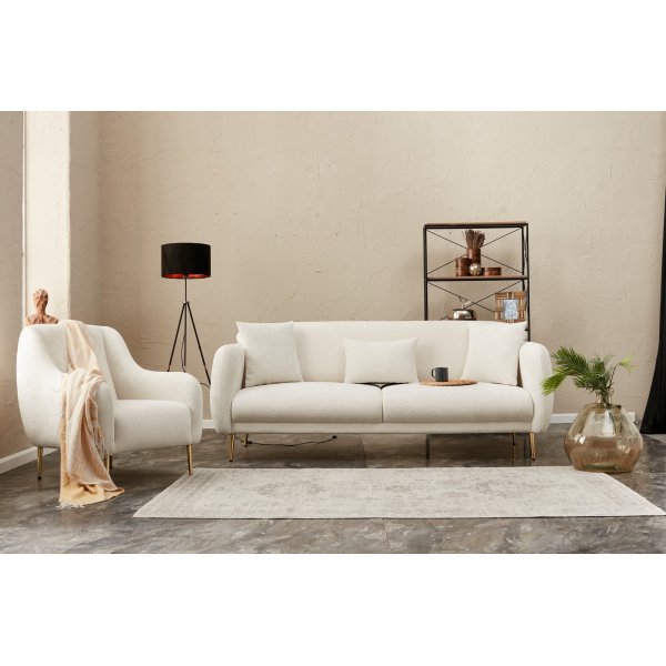 Simena 3-sits soffa - Gräddvit/guld Simena 3-sits soffa - Gräddvit/guld