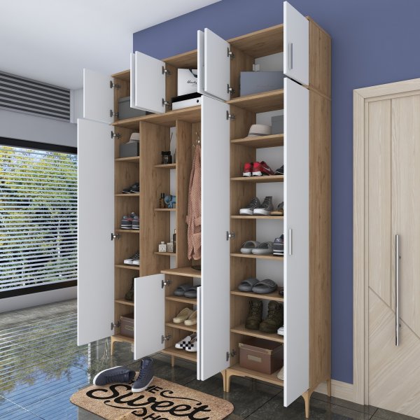 Meuble d\\\'entre Esa 180 x 37,5 x 240 cm Variante B - Noyer/blanc