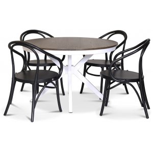 groupe alimentaire Skagen; Table  manger ronde 120 cm - Chne teint blanc/marron avec 4 chaises Danderyd No.30 Noir