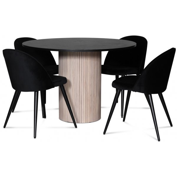 Decibel runt matbord Ø110 cm - Whitewash / Svartbetsad ek Decibel runt matbord Ø110 cm - Whitewash / Svartbetsad ek