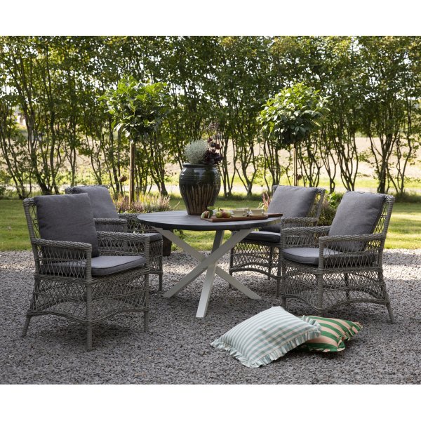 Chaise de salle  manger d\\\'extrieur en rotin gris avec coussin