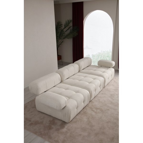 Soffa i beige sammet 315 cm bred Soffa i beige sammet 315 cm bred