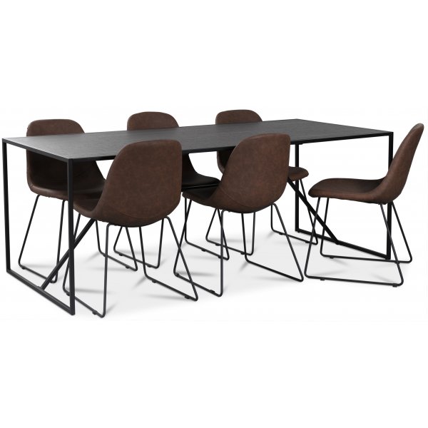 Atlantic matgrupp: Lazio bord + 6 st Atlantic Sled stolar brown PU