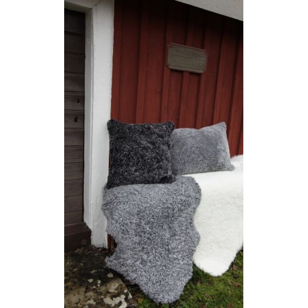 Kussenhoes Curly schapenvacht Zilvergrijs