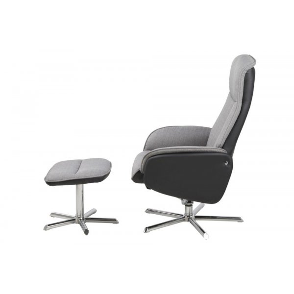 Oklahoma fåtölj med fotpall - Grå / Svart PU / Krom Oklahoma fåtölj med fotpall - Grå / Svart PU / Krom